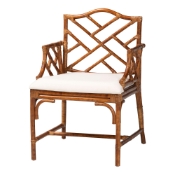 bali & pari Aella Marbled Tortoise Natural Rattan Dining Chair - Handcrafted Wicker Armchair with Open Back, Boho Coastal Seating for Dining Room or Kitchen